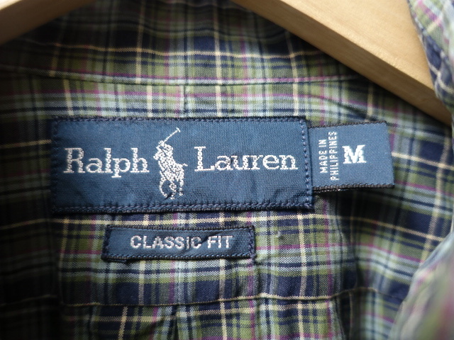 ビンテージ 90'S ラルフローレン 長袖 コットン チェック 胸ロゴ ボタンダウン シャツ CLASSIC FIT M / Ralph Lauren 90S アメリカ 古着 89_画像4