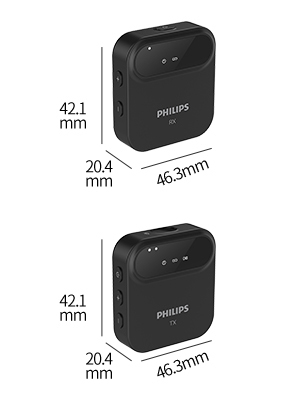 Philips【2.4GHz ワイヤレスマイク】360°集音 ピンマイク ラベリアマイク 低遅延 超長距離伝送 DSPノイズキャンセリンSKU221