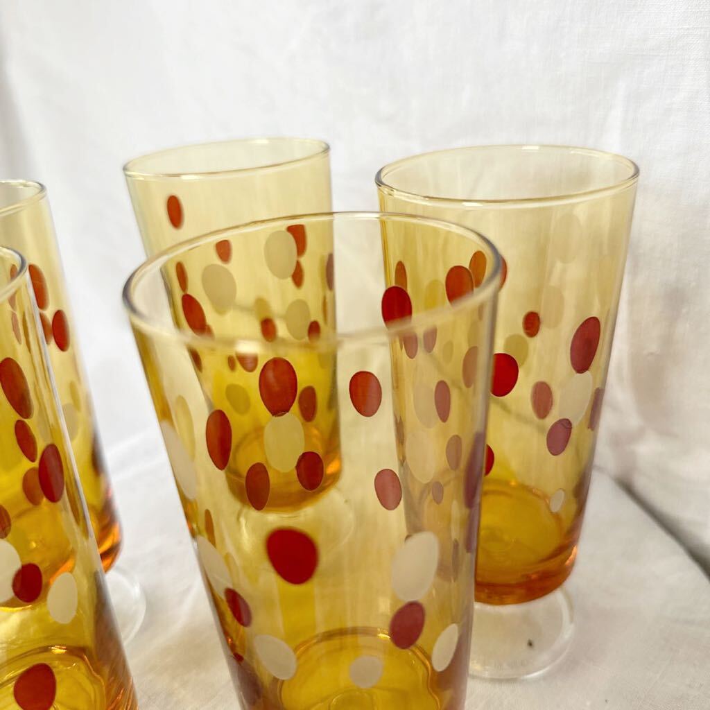 ADERIA GLASS pair attaching glass ate rear color glass 5 customer amber with legs floral print gala spade Showa Retro 