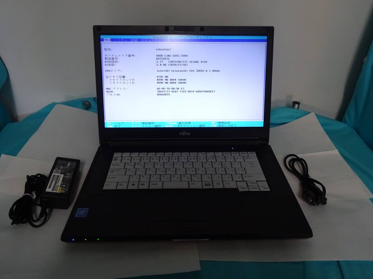 富士通株式会社 品名:LIFEBOOK A577/S 型名:FMVA26007 CPU:3865U 1.80GHz 実装RAM:8GB HDD:500GB 付属品:純正アダプター _品名:LIFEBOOK A577/S 型名:FMVA26007