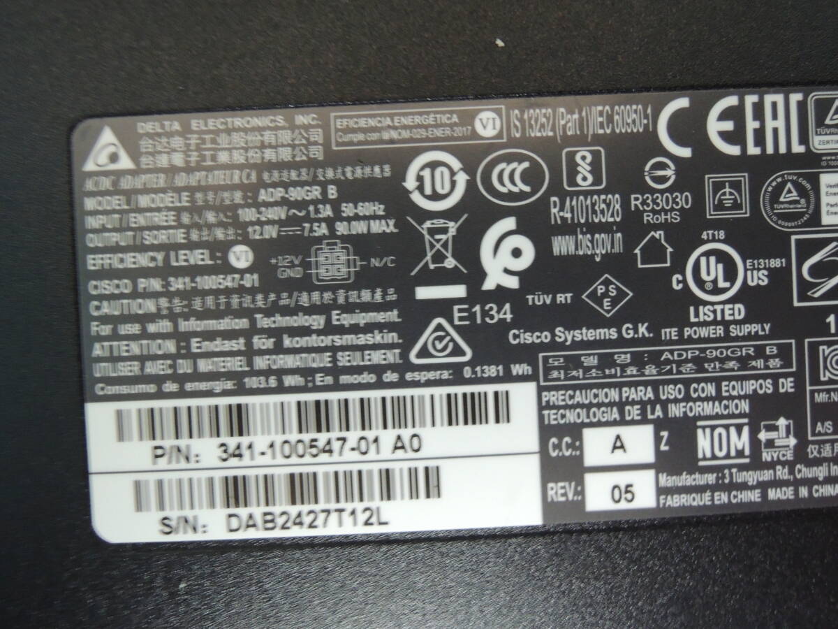 DELTA MODEL:ADP-90GR B OUTPUT:12V-7.5A INPUT:100-240V ～1.3A 50-60Hzコネクター形状:4穴 cisco ISR4221/K9 4221電源 付属品:ACコードの画像6