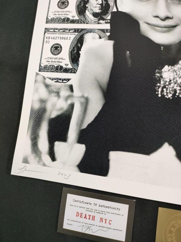 世界限定100枚 DEATH NYC アートポスター A14 オードリー・ヘプバーン Audrey Hepburn ティファニーで朝食を 100ドル札の画像4