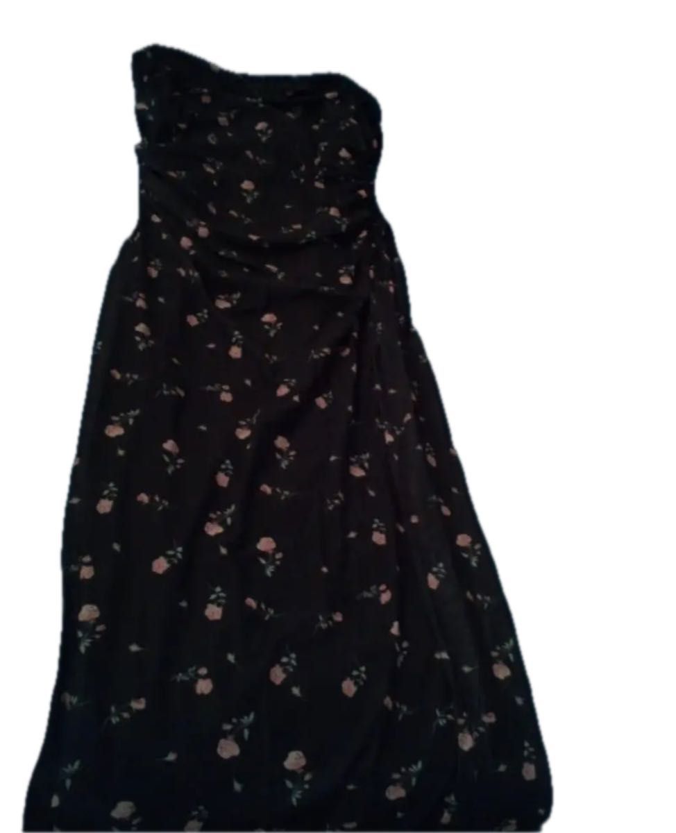 小花柄ロングキャミドレス　キャミワンピース　 セクシードレス ワンピース ロングドレス ロング　韓国　ブラック