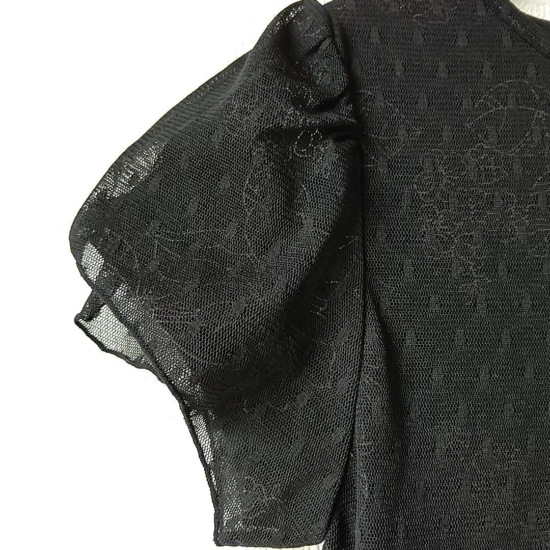 CLASSA トップス カットソー Tシャツ 2枚重ね 半袖 ドット 花柄 黒 L