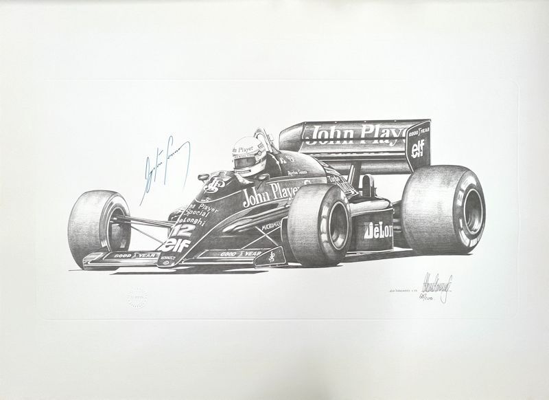 【FCP】 真作保証 アイルトンセナ 直筆サイン入り 限定銅版画38.9x79.6cm 車種ロータス98Tルノー の画像2