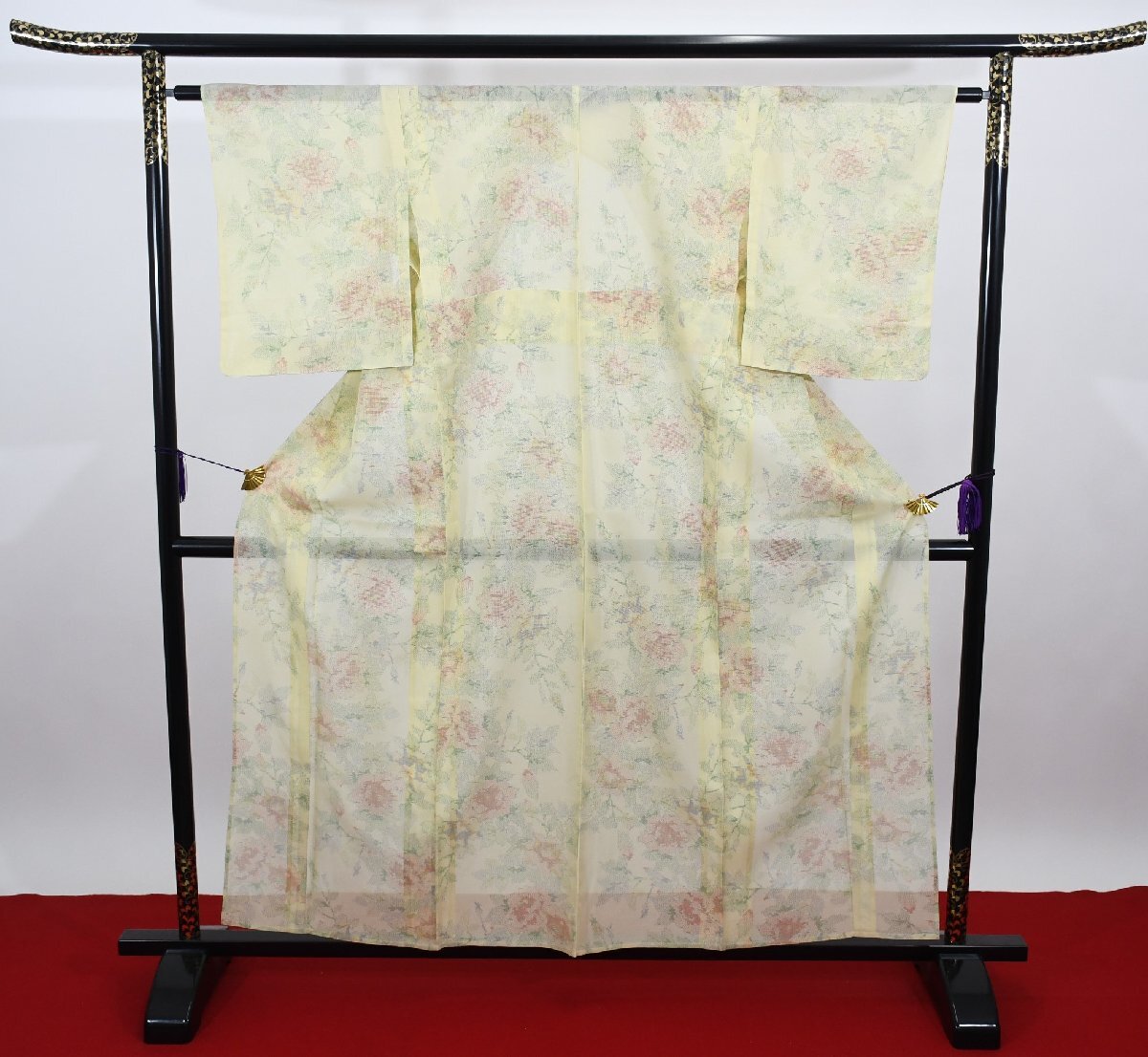 大島紬 夏着物 薄物 花 身丈150cm 裄丈63cm ★着物 pb-2703 桜庭呉服店_画像2