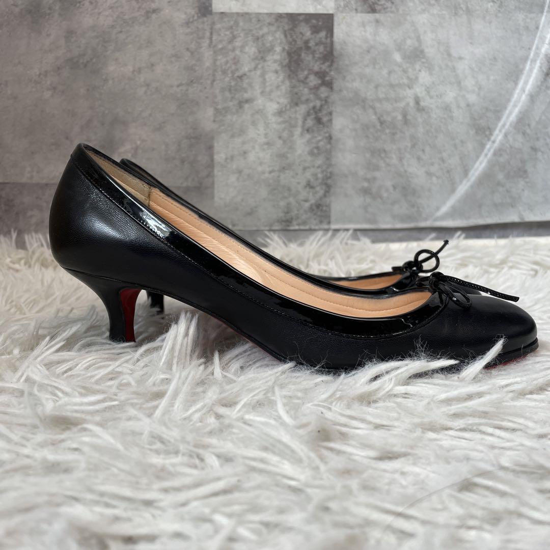 箱付 クリスチャンルブタン ChristianLouboutin パンプス リボン レザー エナメル ラウンドトゥ 23cm 36 パネトーネ ブラック 黒