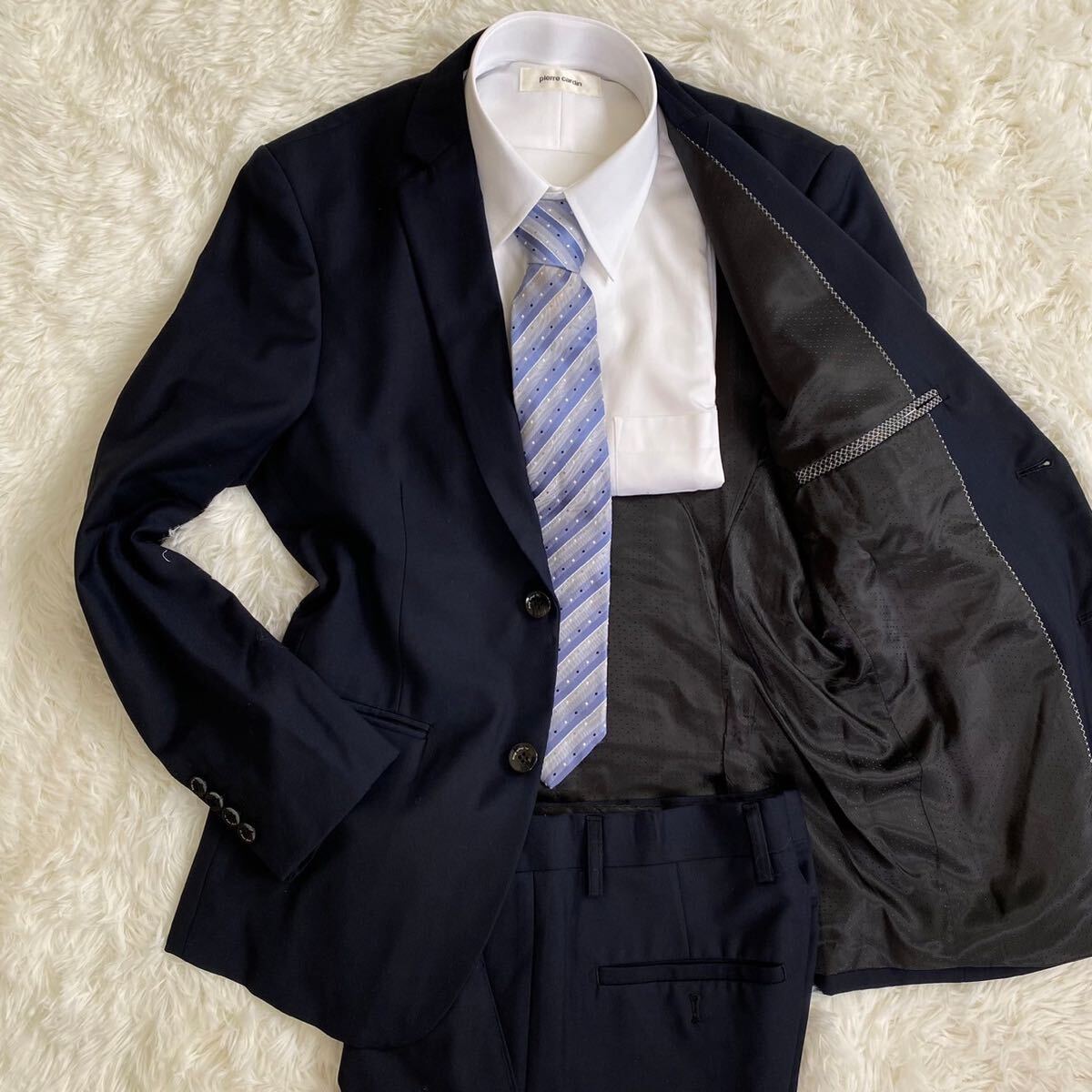 スーツ セットアップ M相当 総裏 ネイビー 紺色 サイドベンツ メンズ 冠婚葬祭 ジャケット パンツの画像1