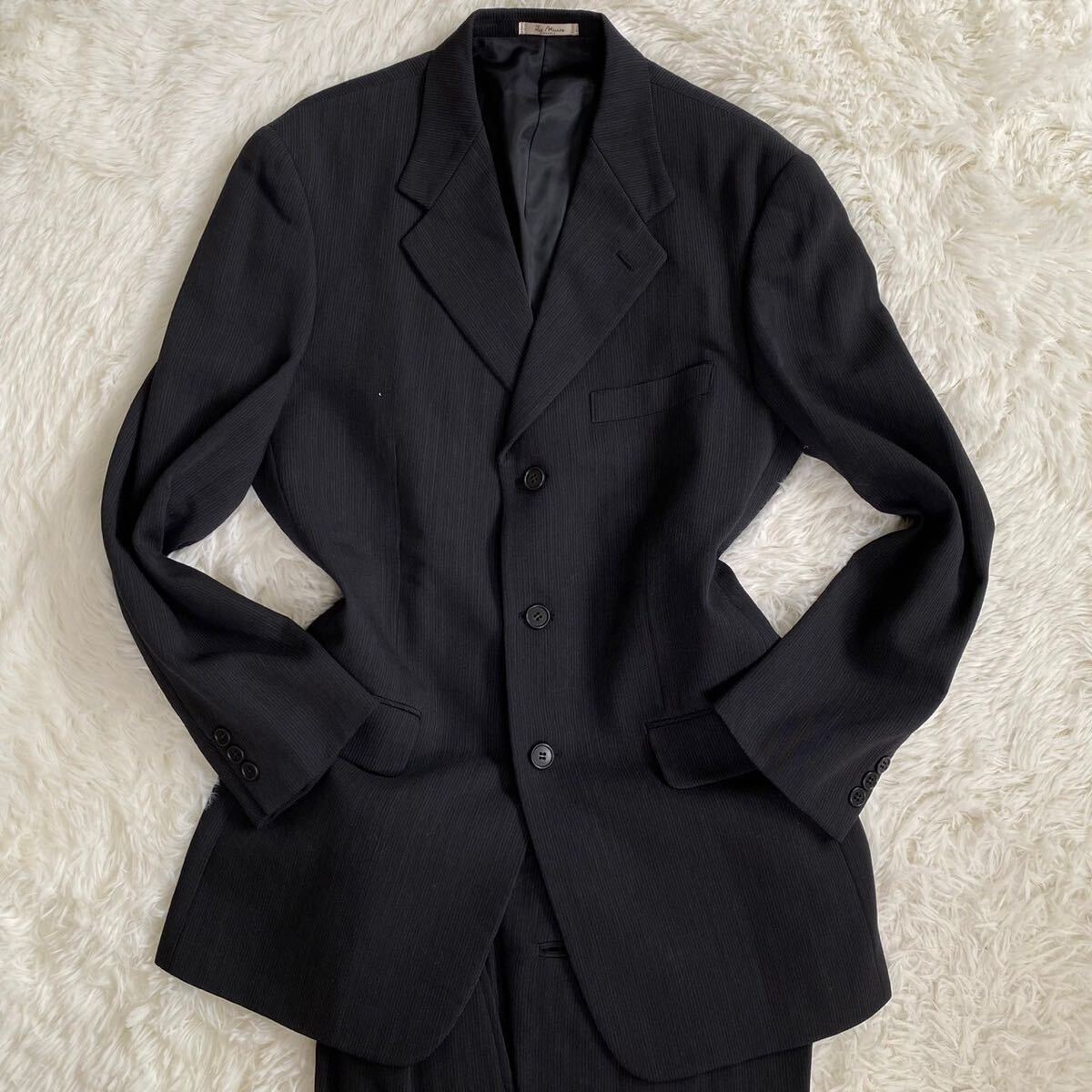 Les Meus ELEGANCE【大人の風格】レスミューズ スーツ XLサイズ セットアップ ピンストライプ ブラック 黒 大きいサイズ ウール 3B_画像2