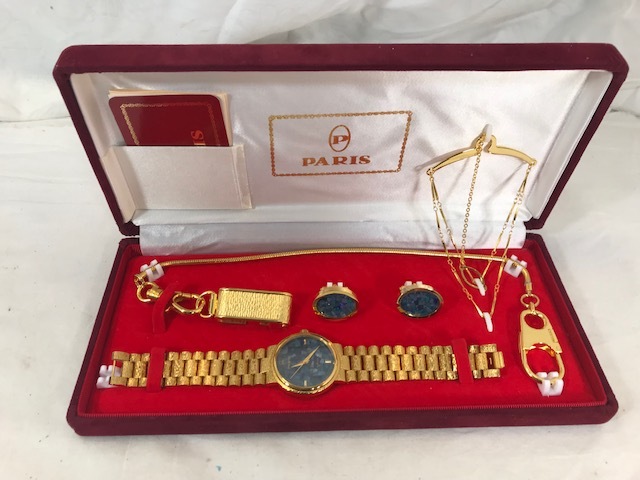PARIS オパール ドレス ウォッチ 腕時計 チェーン カフスボタン等 セット 未使用の画像1