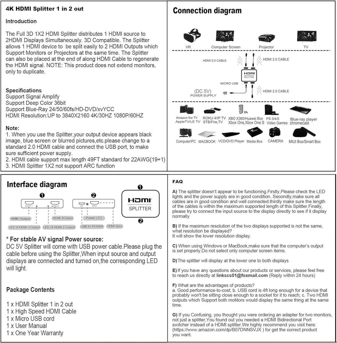 [YON-A60428395] HDMI分配器 4K 1入力2出力 3D フルHD 1080P HDCP1.4対応 二股 同時出力 ケーブル付属 XBOX PS5 HDTV DVDプレーヤー_画像5