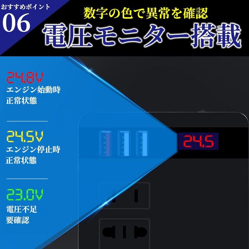 車載用 インバーター 12V 24V 共用 AC110V 変換 USB 急速 充電 シガーソケット コンセント 変換 充電 車中泊