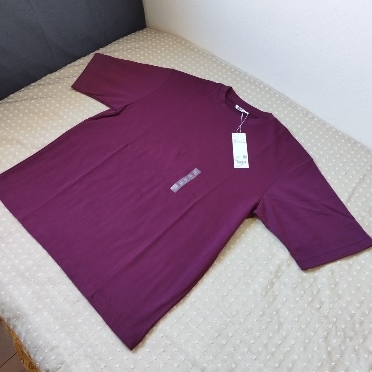 未使用 タグ付 ユニクロ UNIQLO エアリズム コットン オーバーサイズ Tシャツ 5分袖 xl メンズ purple●ネコポス 送料無料の画像8