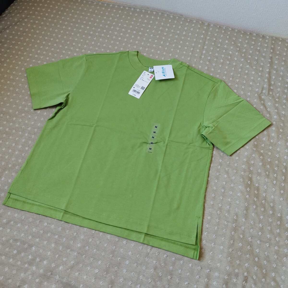 未使用 タグ付 ユニクロ UNIQLO エアリズム コットン 半袖 Tシャツ M ゆったりシルエット 身幅51 green●色違い有●ネコポ 送料無料_画像1