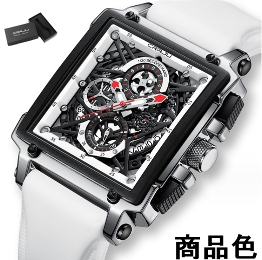 ◆日本未入荷◆　高級メンズ腕時計　アナログ　クロノグラフ　スクエアデザイン　白　ホワイト　ステンレス　正規品　プレゼント_画像1
