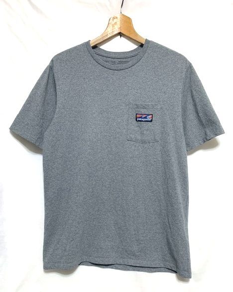 ☆20SS 美品 patagonia パタゴニア Boardshort Label Pocket Responsibili Tee ロゴタグ ポケットTシャツ グレー Sの画像1