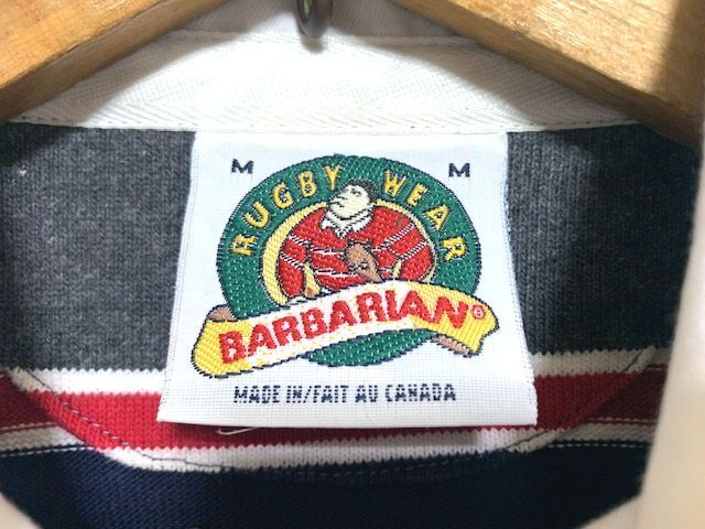 ★カナダ製 美品　BARBARIAN バーバリアン　ヘビーウェイトコットン ボーダー ラガーシャツ グレー M_画像6