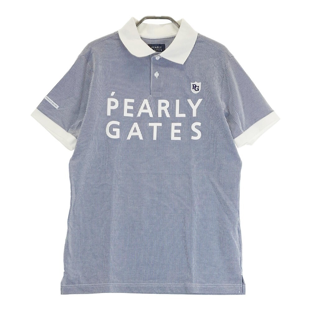 PEARLY GATES パーリーゲイツ 半袖ポロシャツ シアサッカー ストライプ柄 ブルー系 5 [240101061464] ゴルフウェア メンズ_画像1