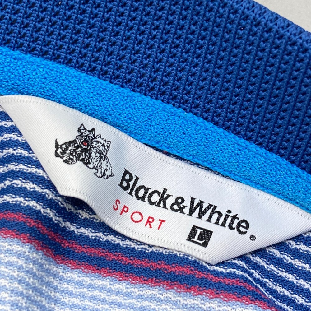 BLACK&WHITE ブラックアンドホワイト 2021年モデル 半袖ポロシャツ マルチボーダー柄 ネイビー系 L [240101167412] ゴルフウェア メンズ_画像3