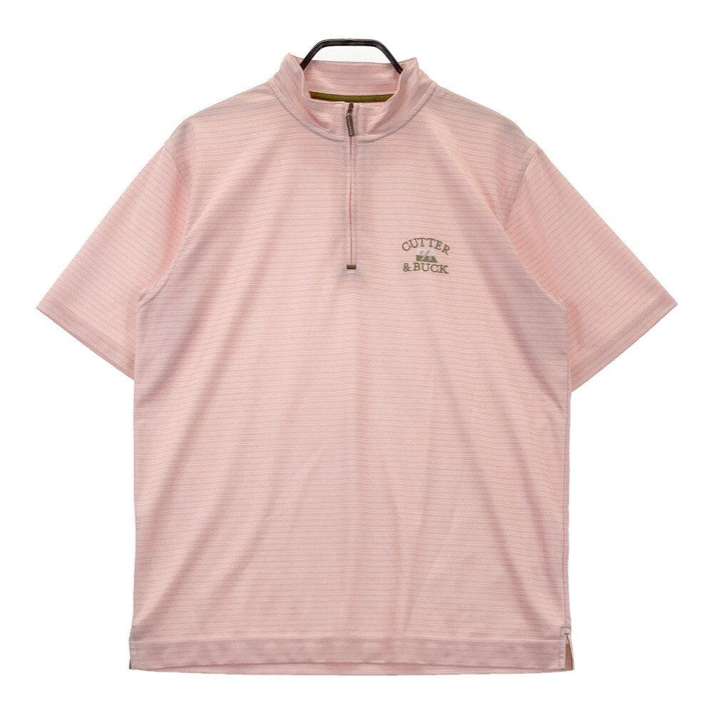 CUTTER&BUCK カッターアンドバック ハーフジップ 半袖Tシャツ ボーダー柄 ピンク系 L [240101168595] ゴルフウェア メンズ_画像1