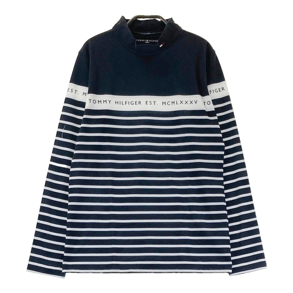 TOMMY HILFIGER GOLF トミー ヒルフィガーゴルフ 2022年モデル ハイネック 長袖Tシャツ ボーダー柄 ネイビー系 L [240101175084]_画像1