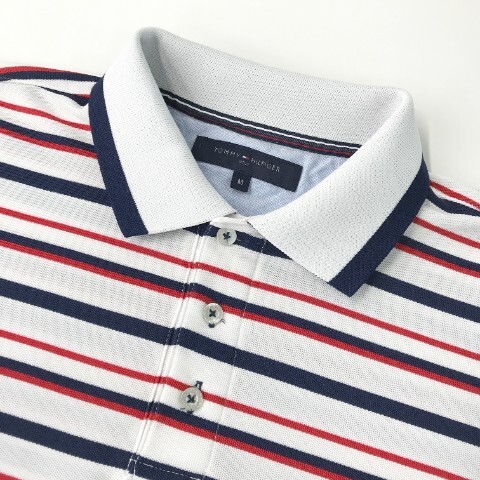 【1円】TOMMY HILFIGER GOLF トミー ヒルフィガーゴルフ 半袖ポロシャツ ボーダー柄 ホワイト系 M [240101013037] メンズ_画像3