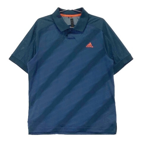 【1円】ADIDAS GOLF アディダスゴルフ 2022年モデル 半袖ポロシャツ グラデーション 総柄 ネイビー系 XL [240101064990] メンズの画像1