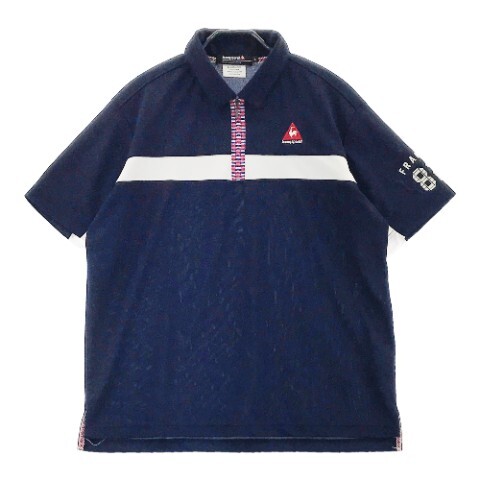 【1円】LE COQ GOLF ルコックゴルフ ハーフジップ 半袖ポロシャツ ネイビー系 L [240101068867] メンズ_画像1