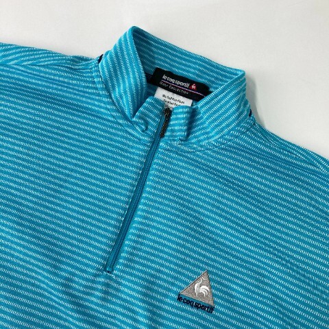 【1円】LE COQ GOLF ルコックゴルフ ハーフジップ 半袖Tシャツ ボーダー柄 ブルー系 L [240101083448] メンズの画像3