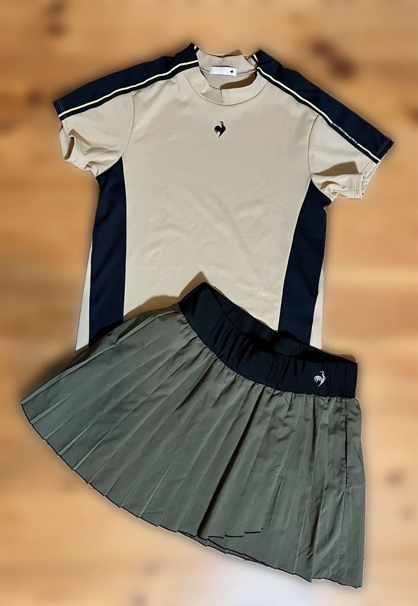 【上下セット】ルコックスポルティフ テニスウェア レディース 半袖 ゲームシャツ モックネック　スコート  Lサイズ