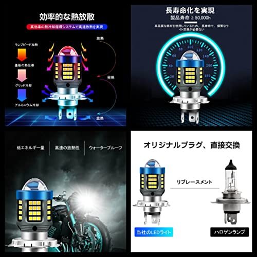 バイク用 H4 Lo イエロー × HI ホワイト 2色 切り替え LED バイク ヘッドライト バルブ 白 黄色_画像4