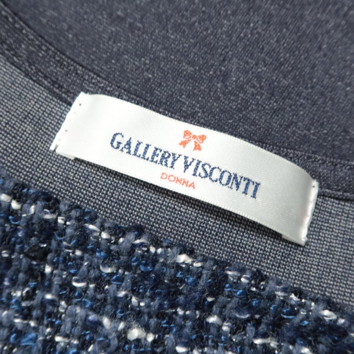 ギャラリービスコンティ GALLERY VISCONTI★大人可愛いリボン＆ツイード切り替え♪ワンピース ブルーグレー系 サイズ3 z6856の画像7