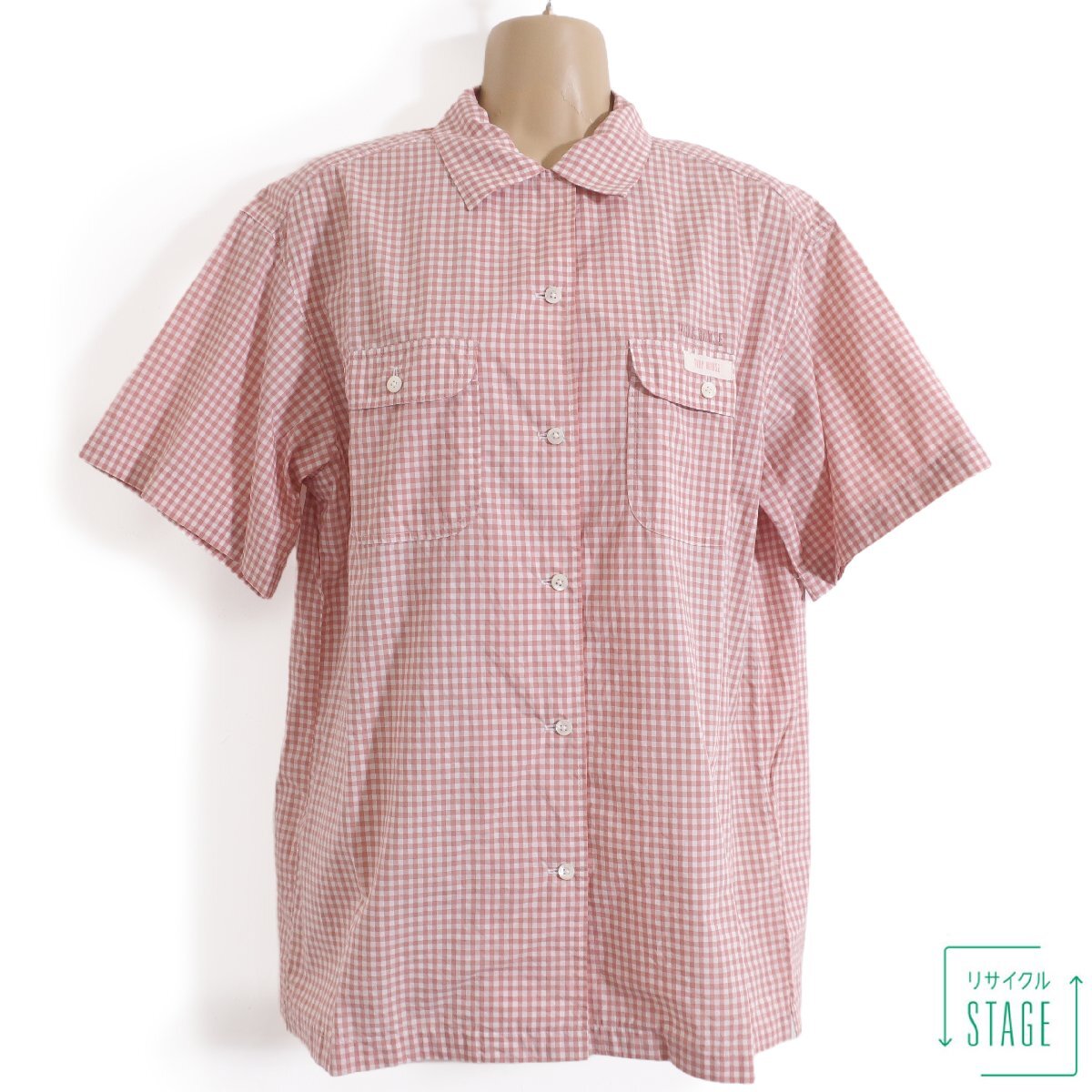 PINK HOUSE ( stock ) Pink House * shirt . collar short sleeves pocket design silver chewing gum check left .. Logo M size .... pink series *z6825
