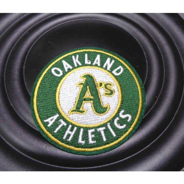 緑黄（円型）▽MLB オークランドアスレチックス野球ベースボールワッペン新品_画像1