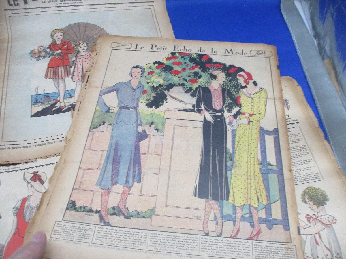 4 пункт Франция смешанные товары le petit echo de la mode мода газета Vintage 1931 год битва передний / иллюстрации бумага моно Junk journal 41807