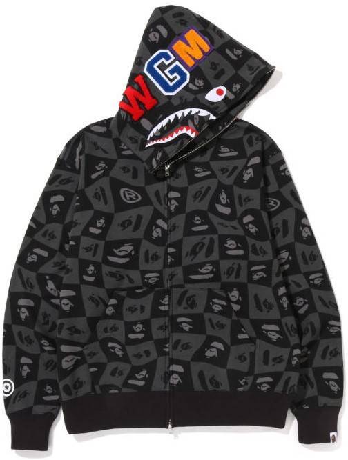 エイプ a bathing ape 大猿 総柄 シャーク ジップアップ shark zip up パーカー Lの画像1