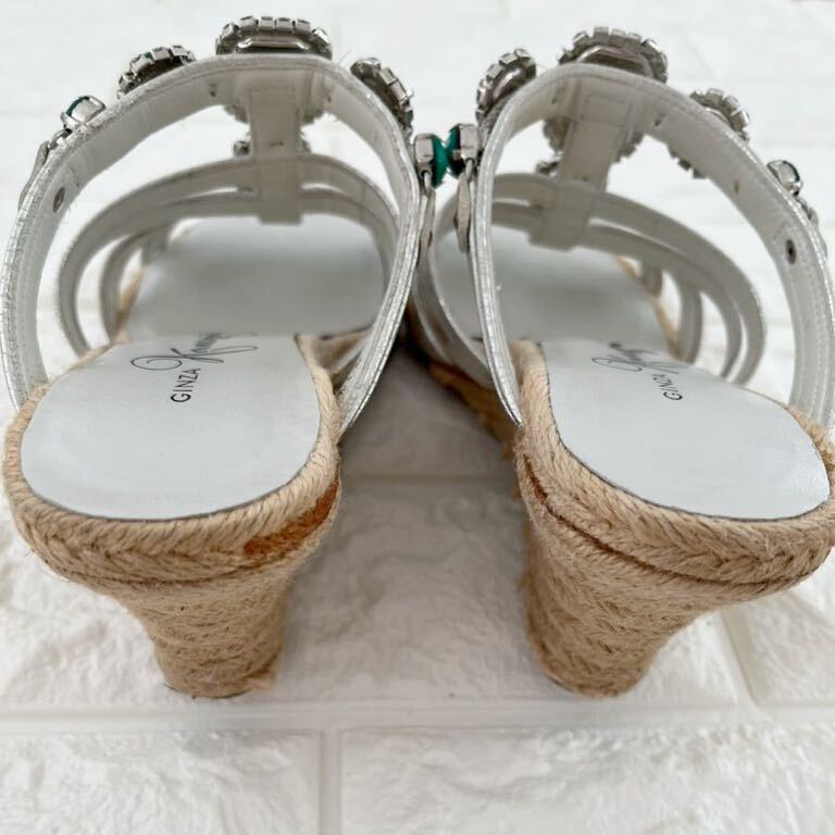 [ prompt decision ] Ginza Kanematsu / Wedge sole . Kirakira turquoise . elegant! spring summer sandals / silver *21.5