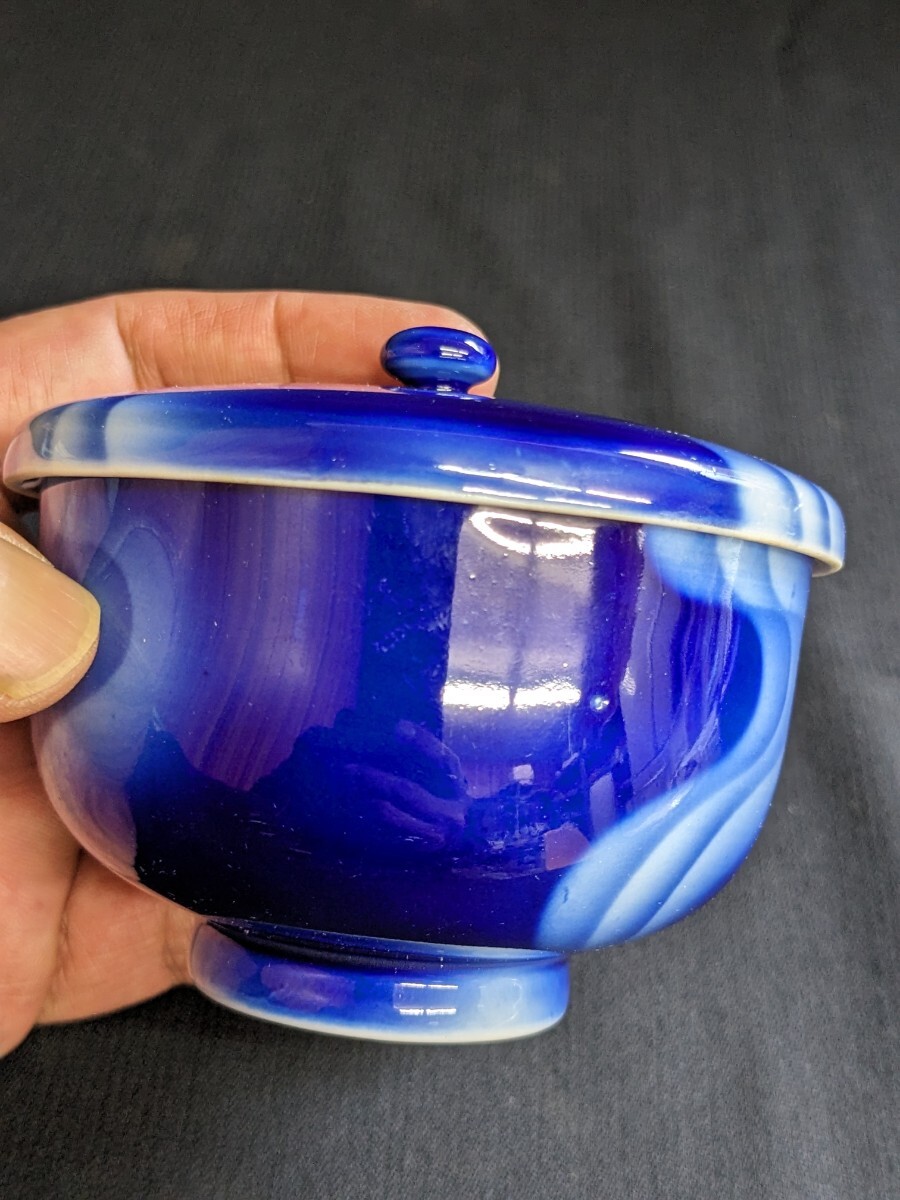深川製磁 茶器 瑠璃流水図 蓋付 湯呑 湯呑み茶碗 四客 直径約9.5cmの画像7