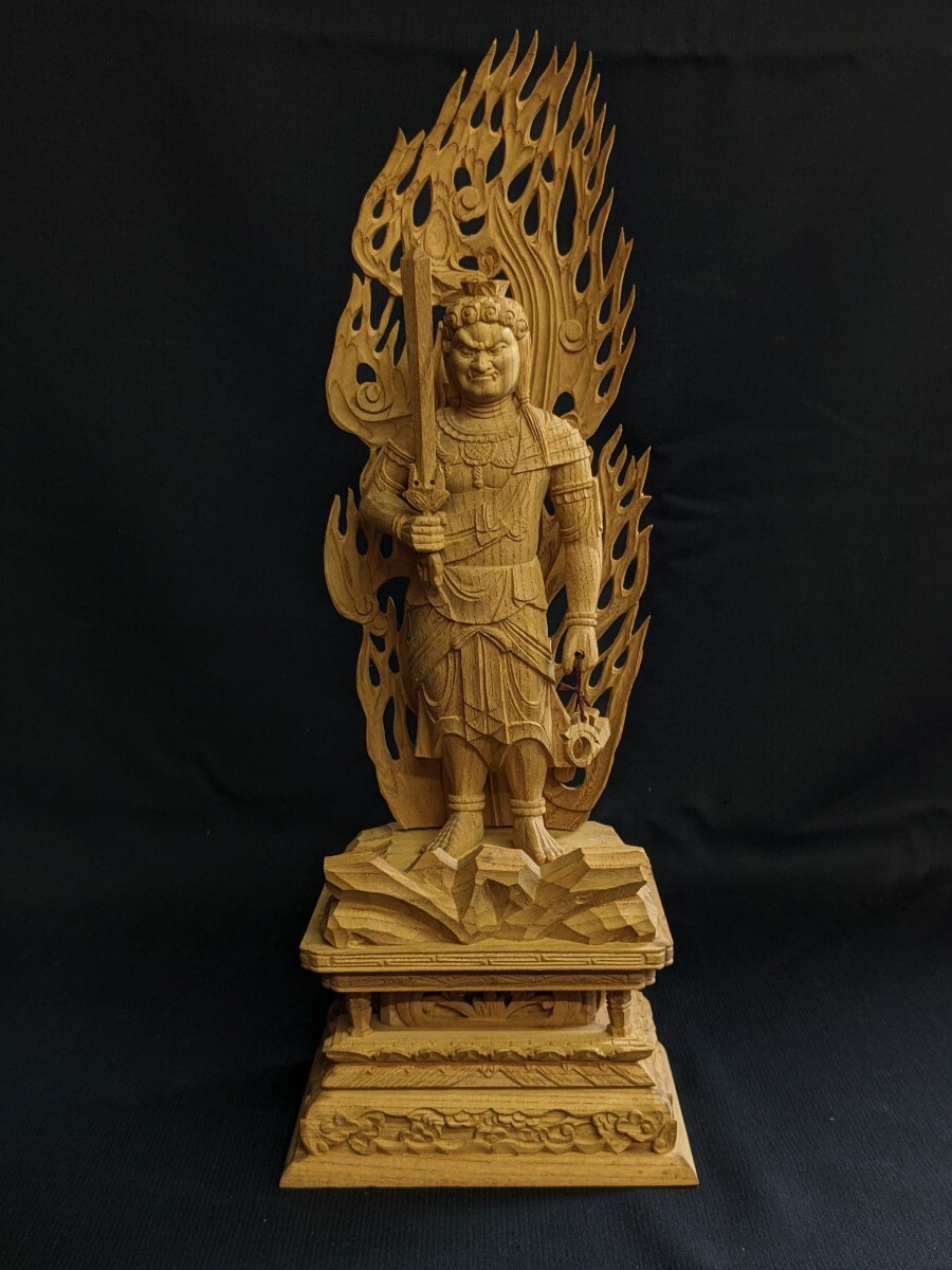 仏教美術 木彫 不動明王 立像 仏像 無銘 総高約39cm_画像2