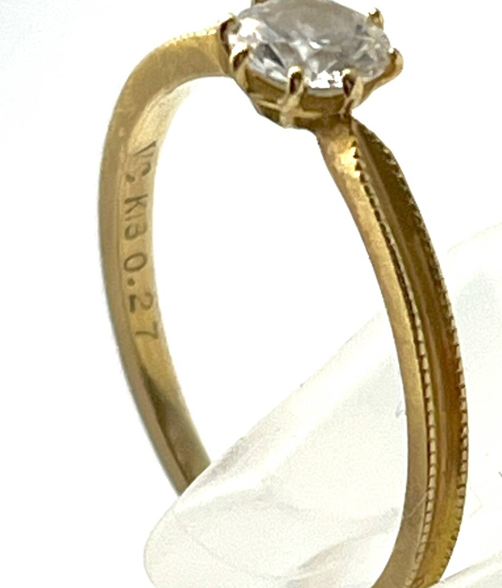 AHKAH アーカー K18YG 一粒ダイヤ 1Pダイヤモンド リング 0.27ct 5号 18金 イエローゴールド 指輪 アクセサリーの画像5