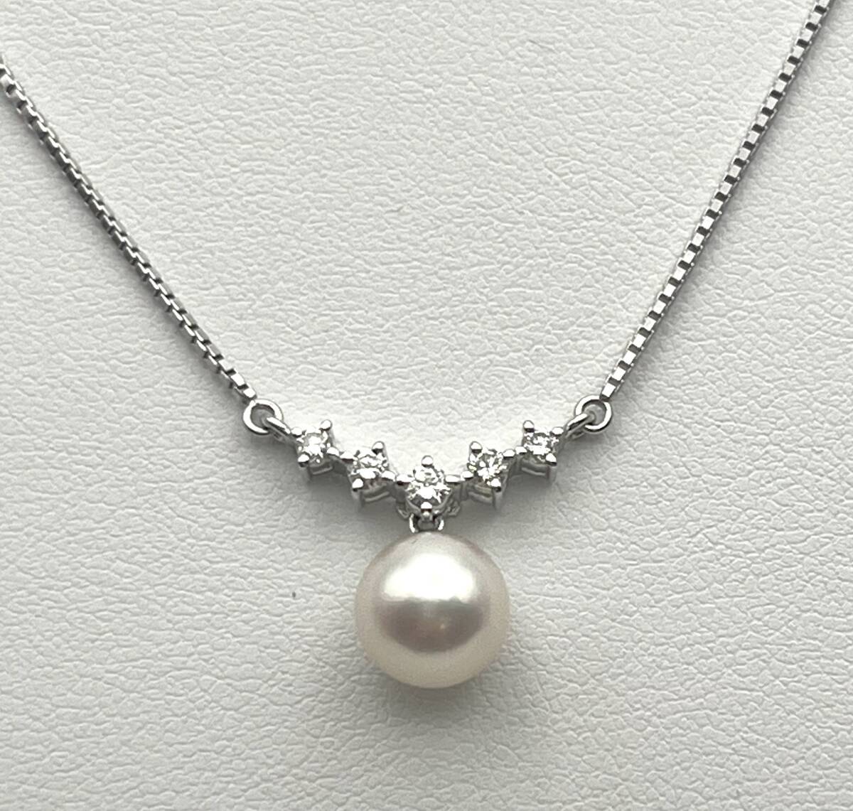 美品 TASAKI 田崎 真珠 Pt850 Pt900 アコヤ本真珠 ネックレス ダイヤ0.18ct レディース ジュエリー ダイヤ パールの画像3