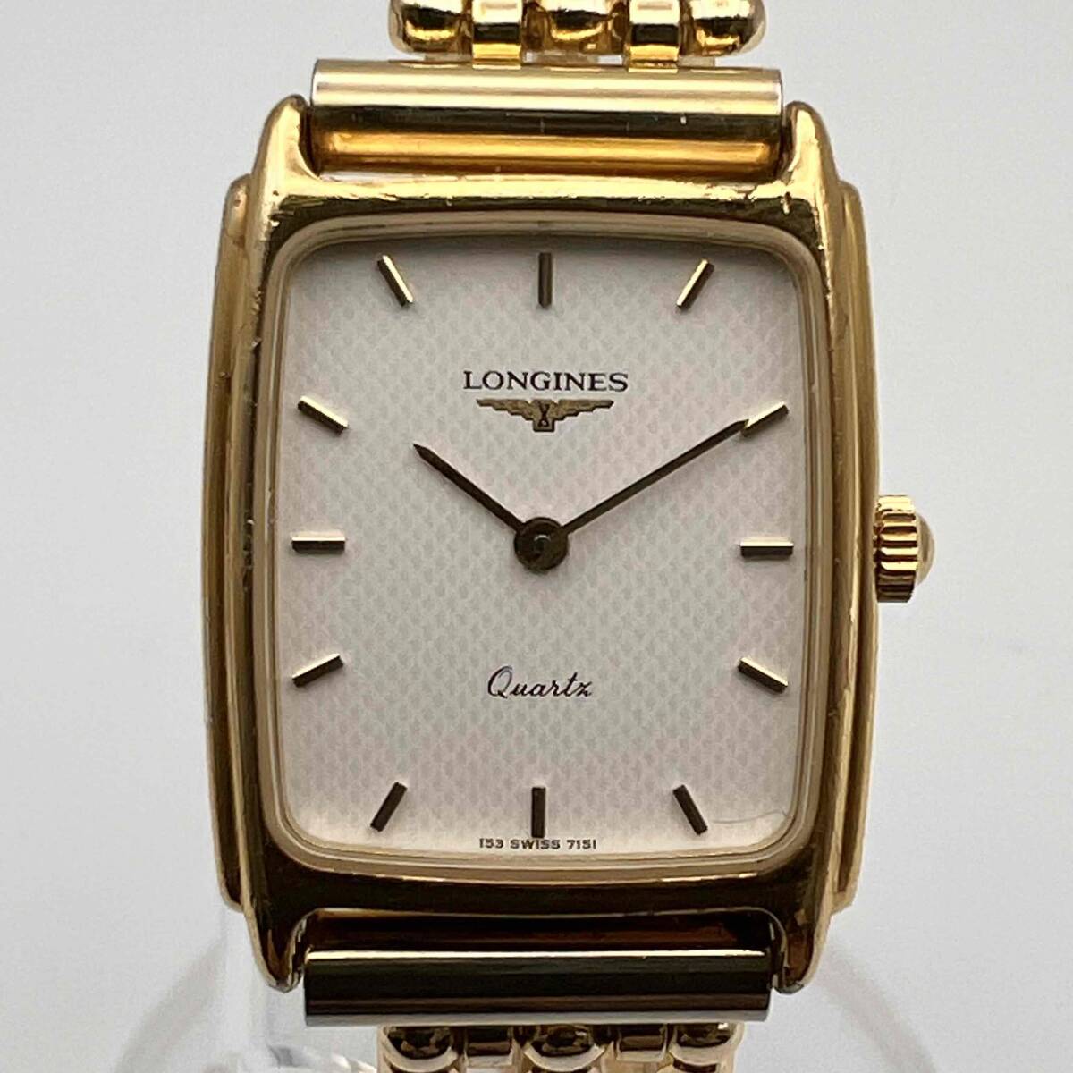  LONGINES ロンジン 7151 クォーツ 腕時計 QZ スクエア 白文字盤 レディース腕時計 GPxSS 動作品 現状品_画像2