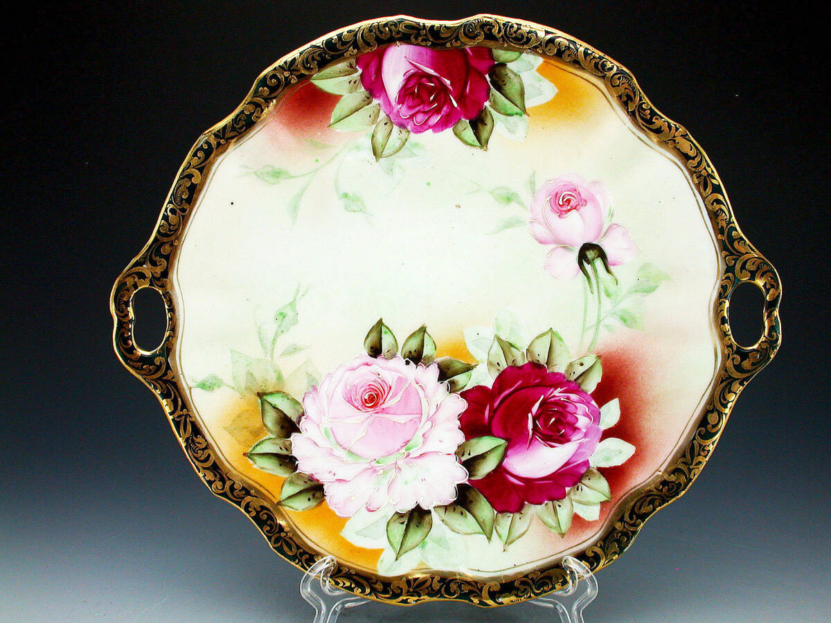  the first period Old Noritake . goods!! Old Noritake *a-ru Novo - form gold paint rose map . both ear large ornament plate 