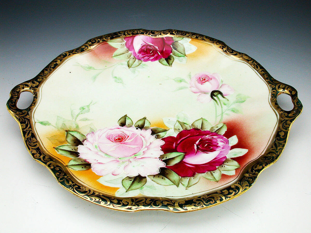  the first period Old Noritake . goods!! Old Noritake *a-ru Novo - form gold paint rose map . both ear large ornament plate 