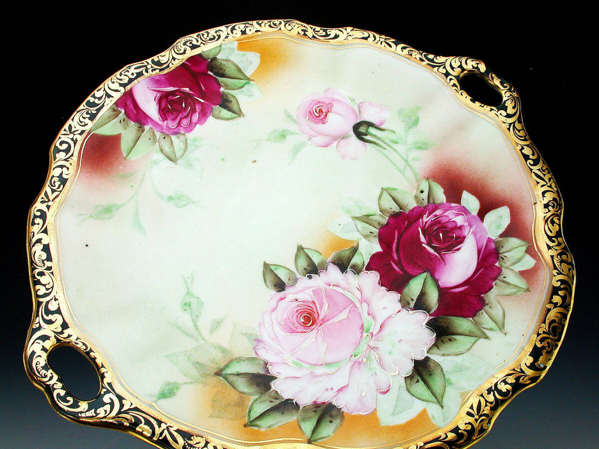  the first period Old Noritake . goods!! Old Noritake *a-ru Novo - form gold paint rose map . both ear large ornament plate 