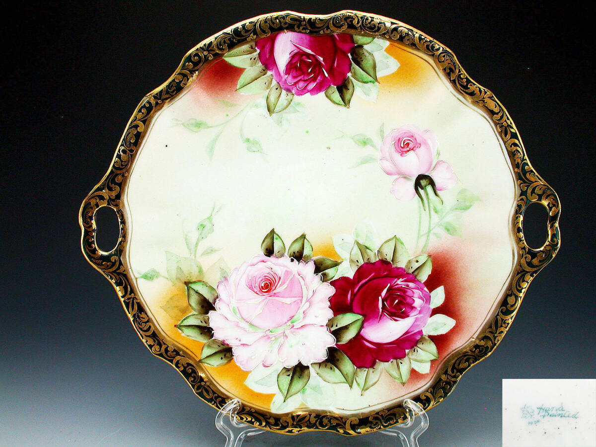  the first period Old Noritake . goods!! Old Noritake *a-ru Novo - form gold paint rose map . both ear large ornament plate 