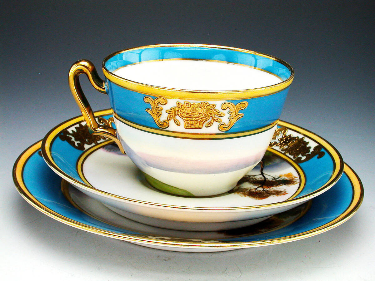  Old Noritake . товар!! Old Noritake * золотой . сверху земля уголок старый . obi Highland корова озеро . пейзаж . map шкаф Trio 