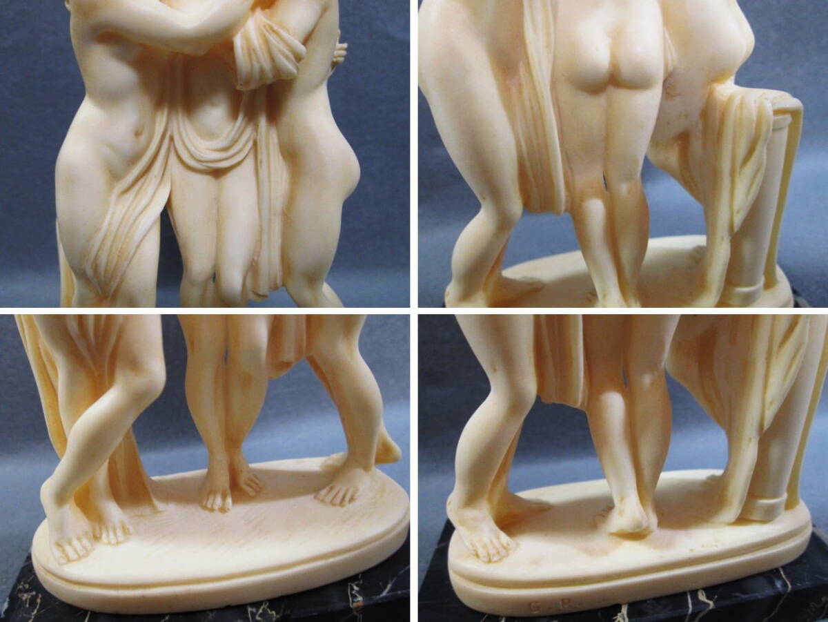 【SCULPTOR G.RUGGERI ルッジェーリ 裸婦 オブジェ 石の台座】G.R./イタリア製/樹脂製/置物/3人の女性のオブジェ_画像7
