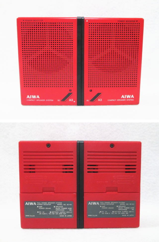 動作OK【AIWA アイワ SC-A3 COMPACT SPEAKER SYSTEM コンパクト スピーカー(レッド)ケーブル付】FULL RANGE SPEAKER SYSTEM/ミニ/赤/レトロの画像3