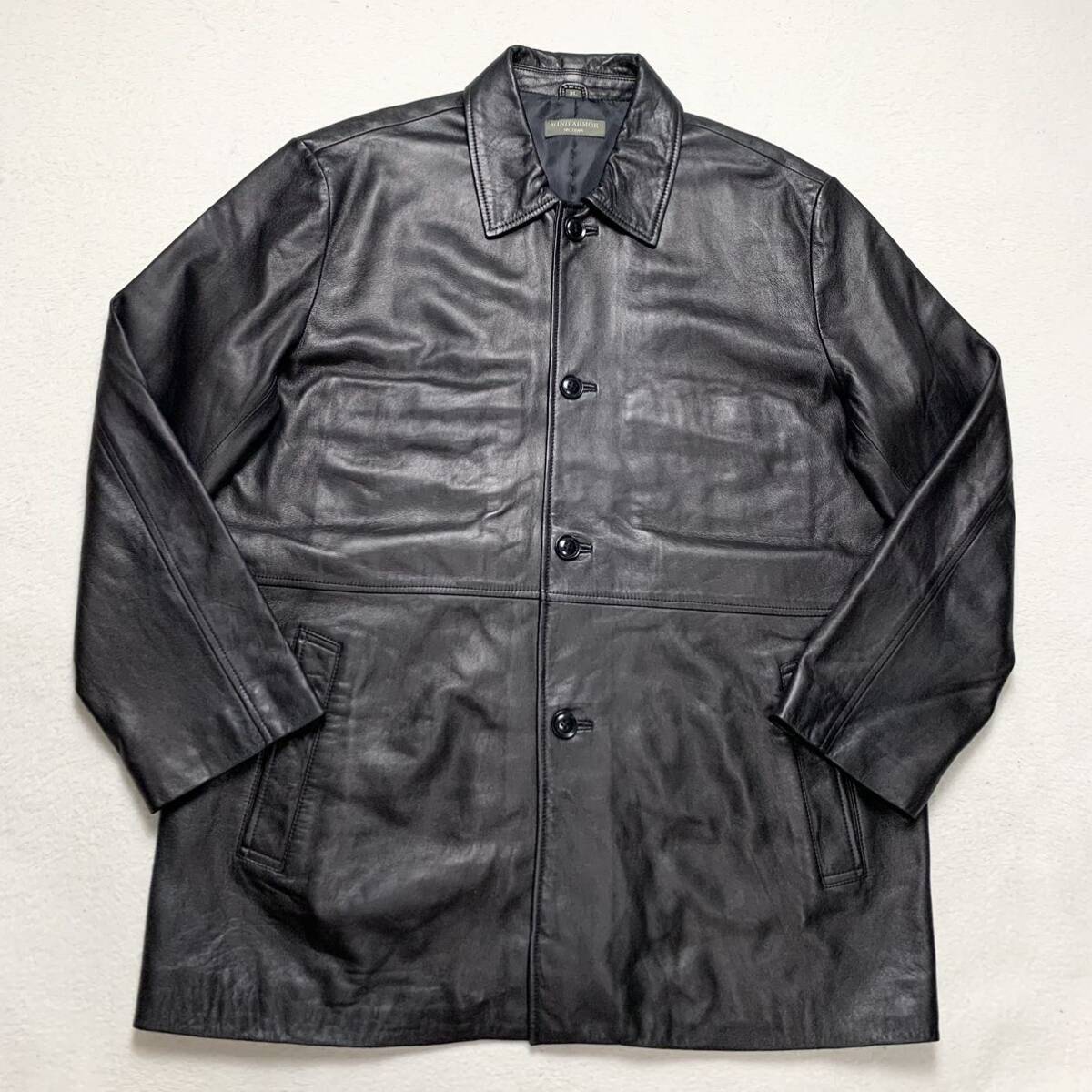  rare 2XL window armor -[ finest quality. ram leather ]WIND ARMOR turn-down collar coat long height jacket sheepskin sheep leather original leather black 1 jpy 